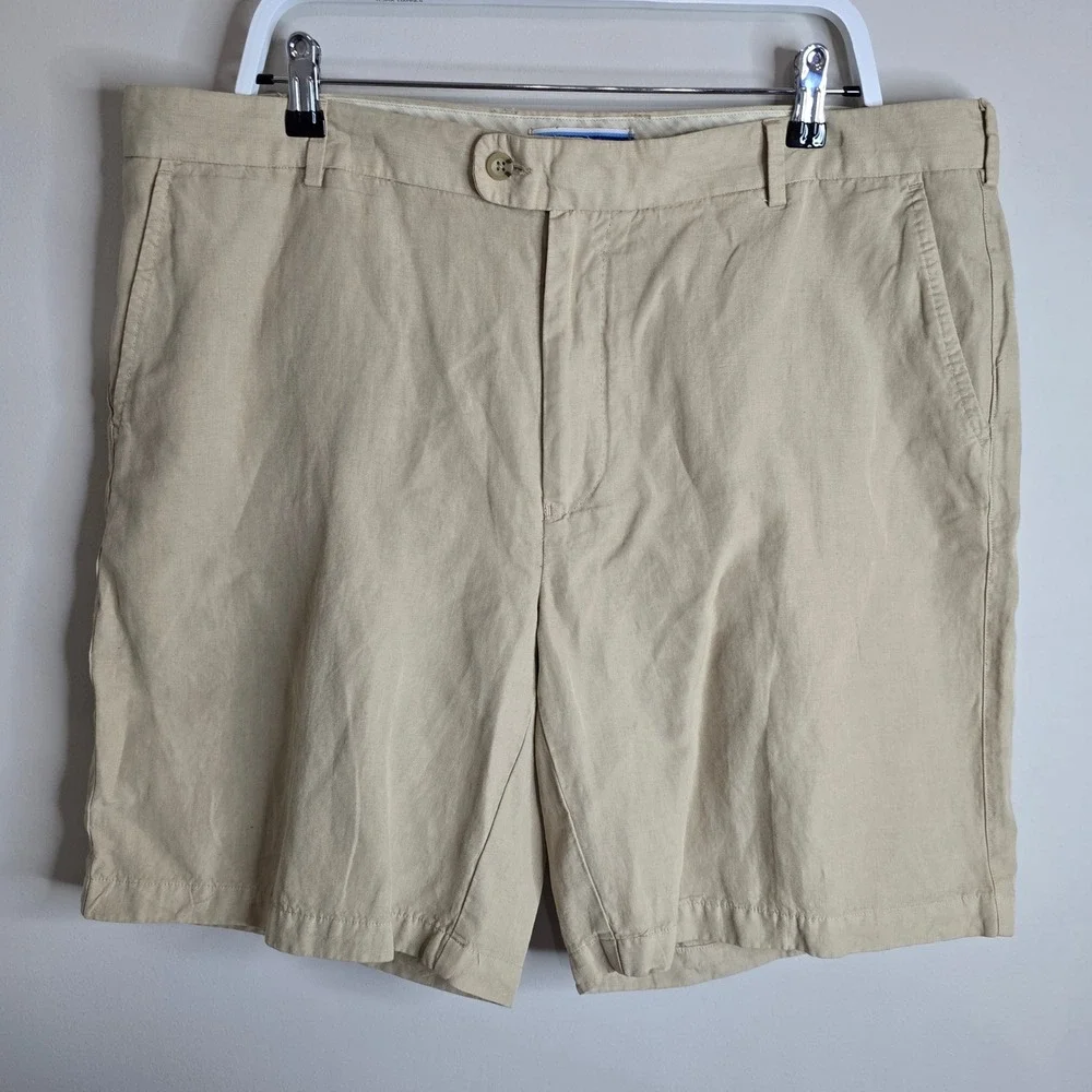Peter Millar Seaside Collection Tan Linen Cotton Silk Shorts Mens 40 Khaki Flat